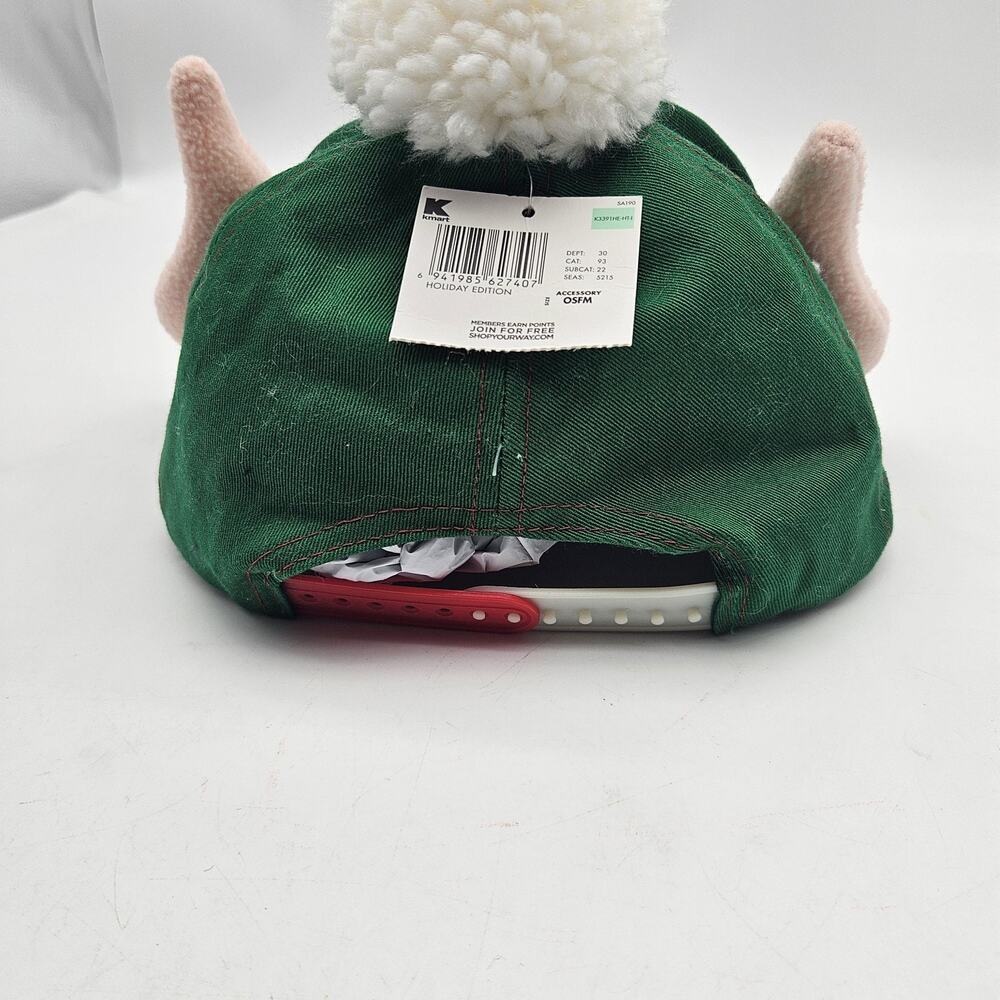 Christmas Elf Merry Hat Cap Snap Back One‎ Size Green Red Pom Pom Ears Glitter - Picture 4 of 11